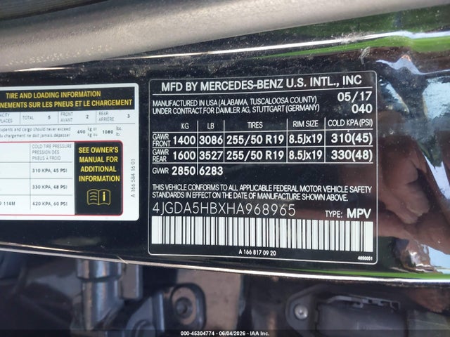 Aukcja sprzedaży 2017 Mercedes-benz Gle 350 4matic, vin: 4JGDA5HBXHA968965, numer aukcji: 45304774