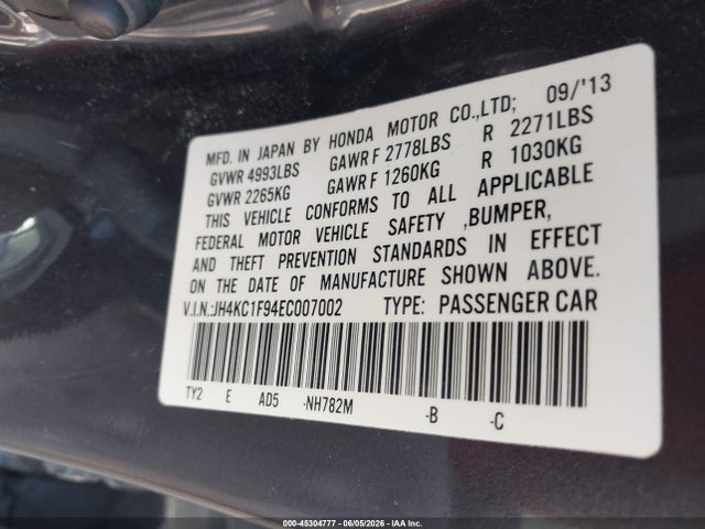 2014 Acura Rlx მანქანა იყიდება აუქციონზე, vin: JH4KC1F94EC007002, აუქციონის ნომერი: 45304777