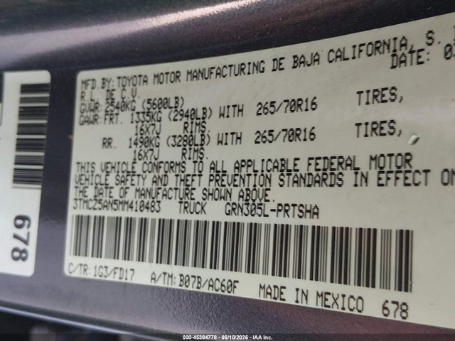 3TMCZ5AN5MM410483 Toyota Tacoma Trd Off-road
