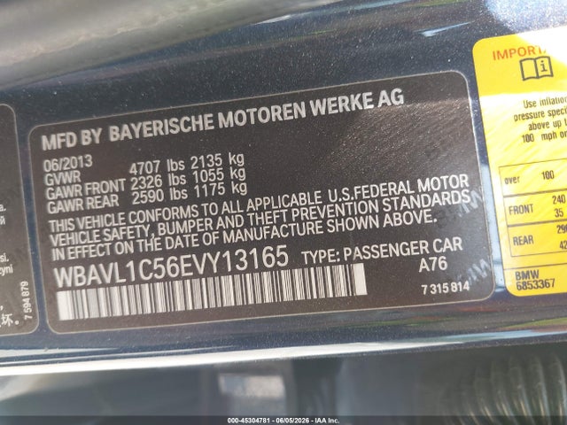 2014 Bmw X1 Xdrive28i მანქანა იყიდება აუქციონზე, vin: WBAVL1C56EVY13165, აუქციონის ნომერი: 45304781