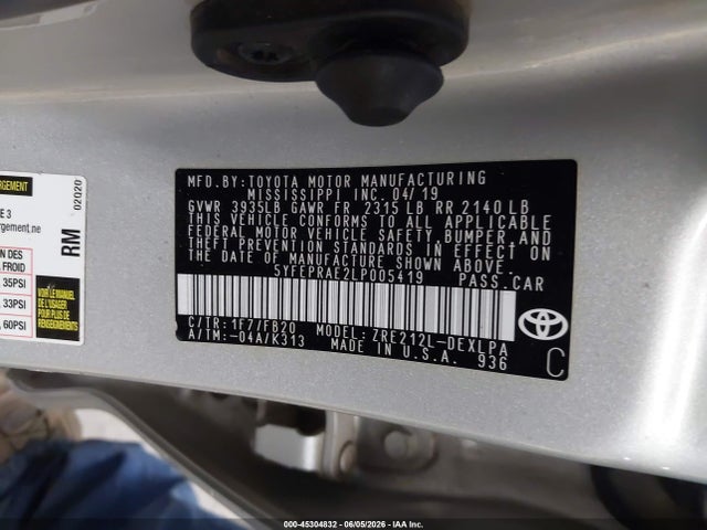 Aukcja sprzedaży 2020 Toyota Corolla Le, vin: 5YFEPRAE2LP005419, numer aukcji: 45304832