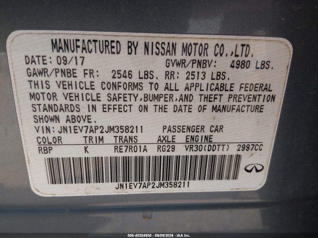 JN1EV7AP2JM358211 Infiniti Q50 3.0t Luxe