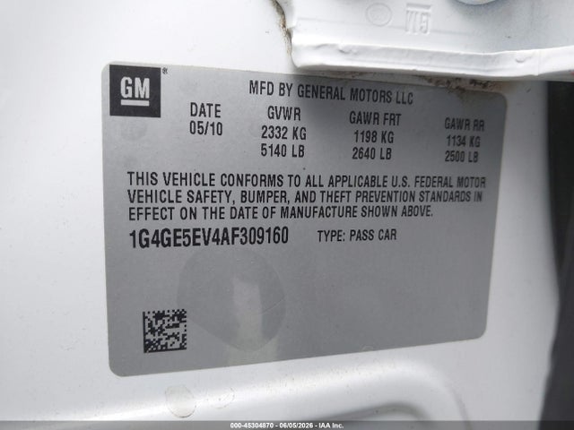 45304870 :رقم المزاد ، 1G4GE5EV4AF309160 vin ، 2010 Buick Lacrosse Cxs مزاد بيع