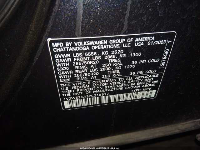 2023 Volkswagen Atlas Cross Sport 3.6l V6 Se W/technology მანქანა იყიდება აუქციონზე, vin: 1V2WE2CA3PC216377, აუქციონის ნომერი: 45304908