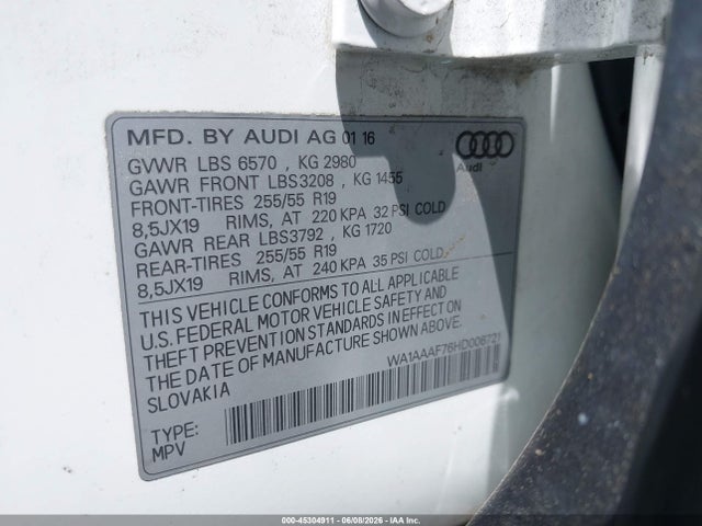 45304911 :رقم المزاد ، WA1AAAF76HD006721 vin ، 2017 Audi Q7 3.0t Premium مزاد بيع