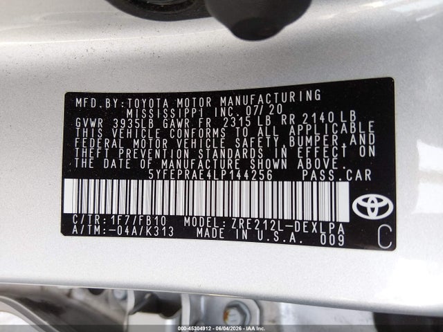Toyota COROLLA LE 2020 5YFEPRAE4LP144256 Image 9