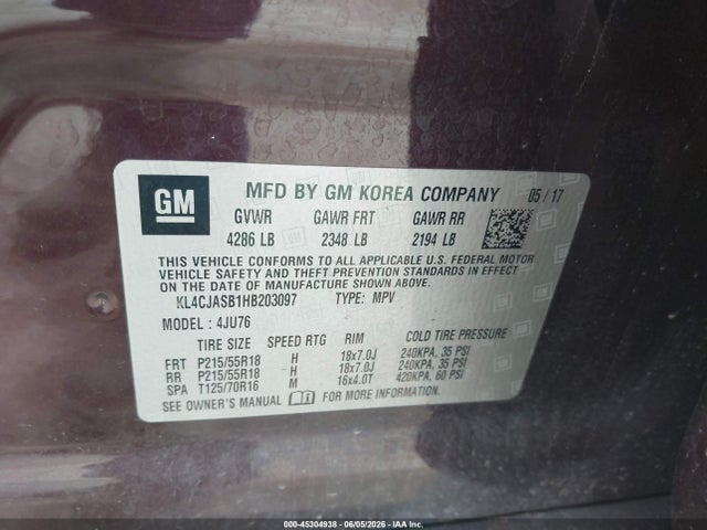 Продажа на аукционе авто 2017 Buick Encore Preferred, vin: KL4CJASB1HB203097, номер лота: 45304938