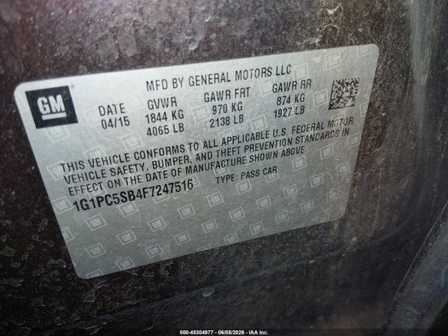 1G1PC5SB4F7247516 Chevrolet Cruze 1lt Auto