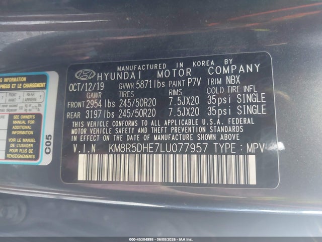 Aukcja sprzedaży 2020 Hyundai Palisade Limited, vin: KM8R5DHE7LU077957, numer aukcji: 45304998
