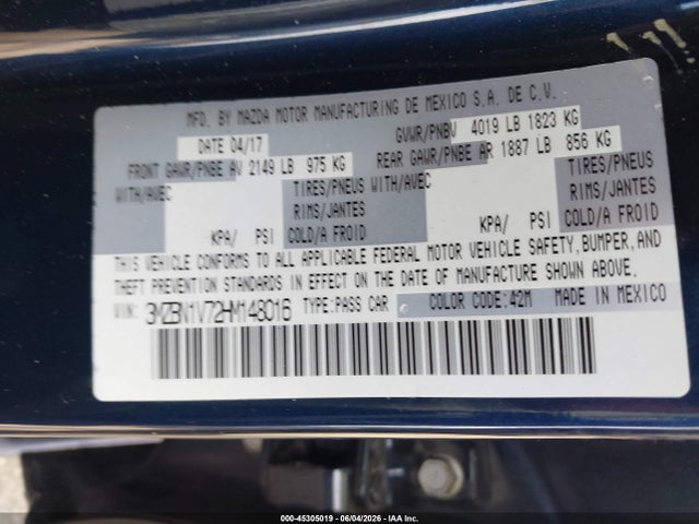 Продажа на аукционе авто 2017 Mazda Mazda3 Touring, vin: 3MZBN1V72HM148016, номер лота: 45305019