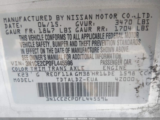 Nissan Versa Note Sv 2015 3N1CE2CP0FL445596 Image 9