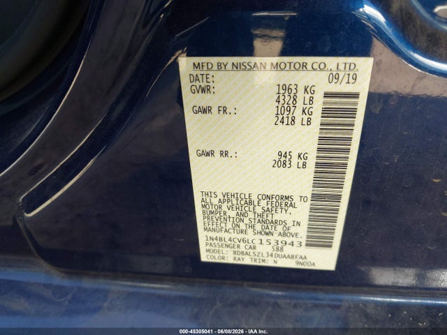 1N4BL4CV6LC153943 Nissan Altima Sr Fwd