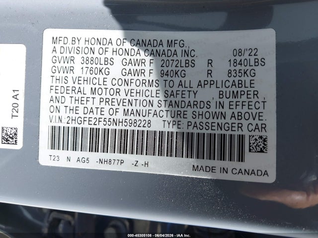 Honda Civic Sport 2022 2HGFE2F55NH598228 Image 9