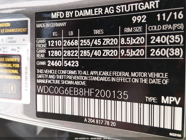 Продаж на аукціоні авто 2017 Mercedes-benz Amg Glc 43 4matic, vin: WDC0G6EB8HF200135, номер лоту: 45305115