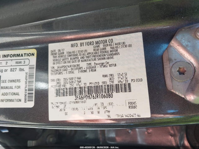 Ford FUSION SE 2018 3FA6P0H76JR106080 Image 9