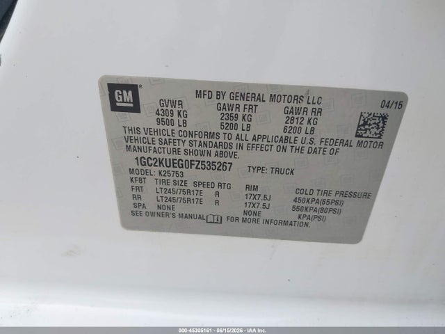 Продажа на аукционе авто 2015 Chevrolet Silverado 2500hd Wt, vin: 1GC2KUEG0FZ535267, номер лота: 45305161
