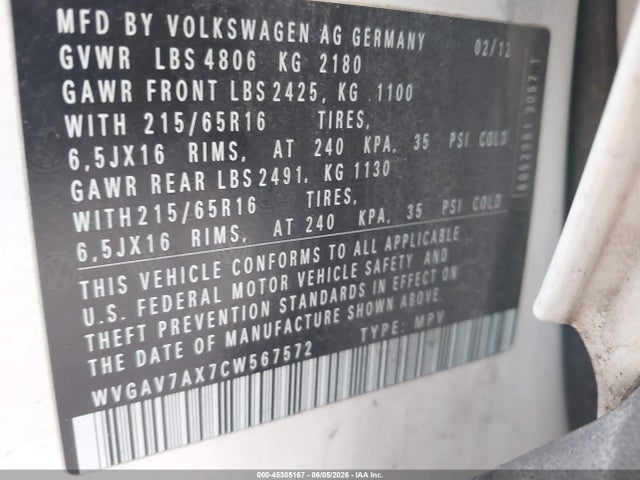 Продаж на аукціоні авто 2012 Volkswagen Tiguan S, vin: WVGAV7AX7CW567572, номер лоту: 45305167