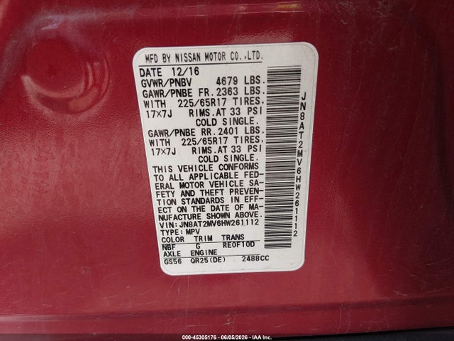 Nissan ROGUE SV 2017 JN8AT2MV6HW261112 Image 9