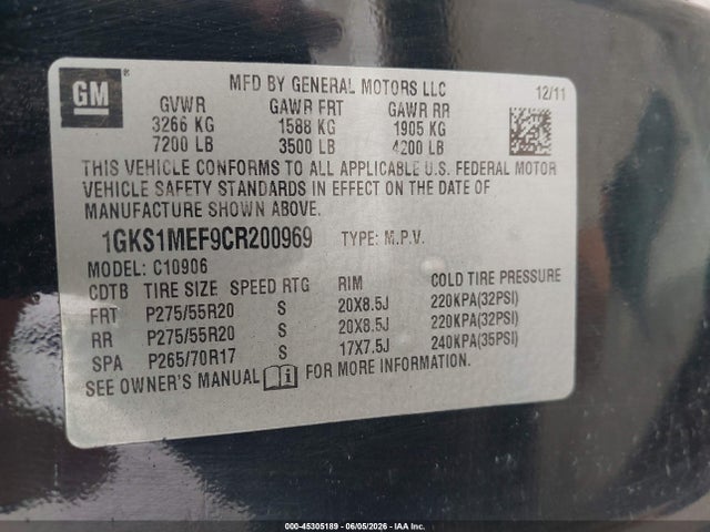 Продажа на аукционе авто 2012 Gmc Yukon Xl 1500 Denali, vin: 1GKS1MEF9CR200969, номер лота: 45305189