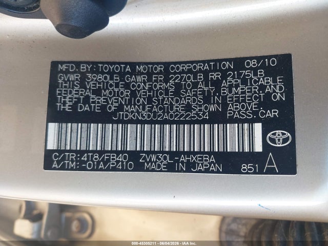 Aukcja sprzedaży 2010 Toyota Prius Iii, vin: JTDKN3DU2A0222534, numer aukcji: 45305211