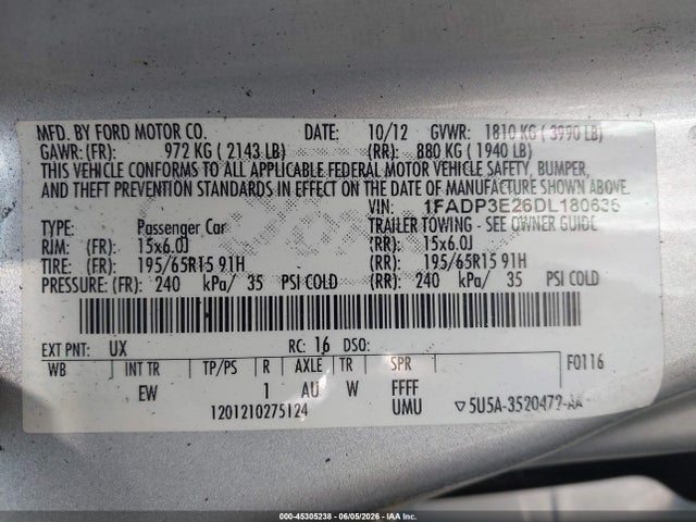 Aukcja sprzedaży 2013 Ford Focus S, vin: 1FADP3E26DL180636, numer aukcji: 45305238