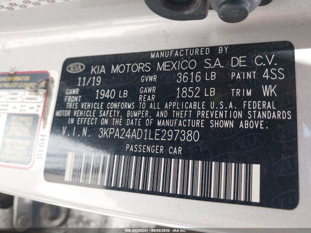 3KPA24AD1LE297380 KIA RIO S