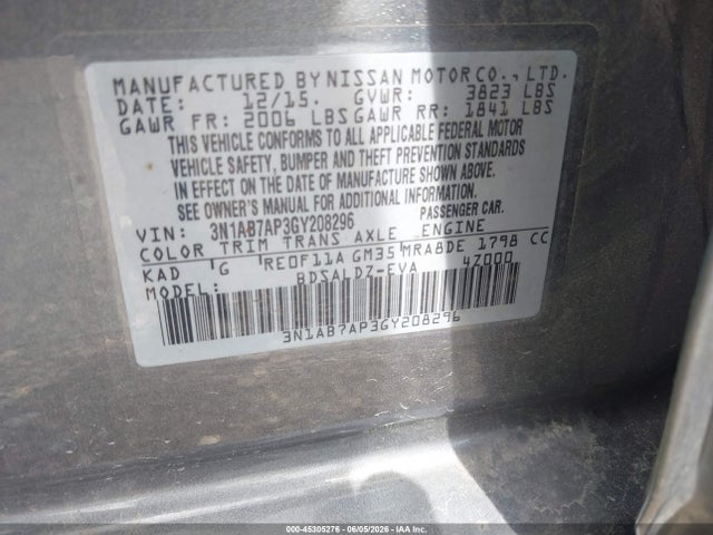 Aukcja sprzedaży 2016 Nissan Sentra Sv, vin: 3N1AB7AP3GY208296, numer aukcji: 45305276