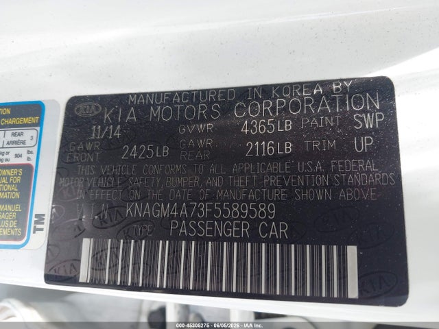Продажа на аукционе авто 2015 Kia Optima Lx, vin: KNAGM4A73F5589589, номер лота: 45305275