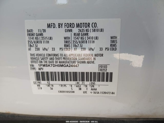 Ford EXPLORER XLT 2021 1FMSK7DH0MGA24447 Image 9