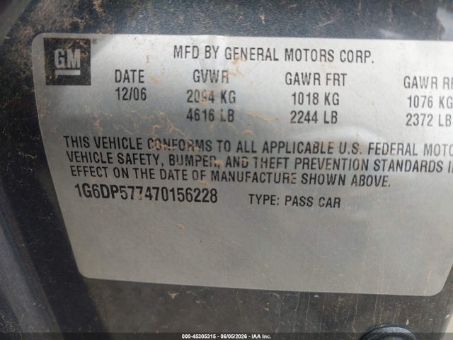 2007 Cadillac Cts Standard მანქანა იყიდება აუქციონზე, vin: 1G6DP577470156228, აუქციონის ნომერი: 45305315