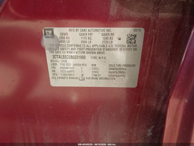 Продажа на аукционе авто 2011 Gmc Terrain Sle-2, vin: 2CTALSEC5B6231968, номер лота: 45305329