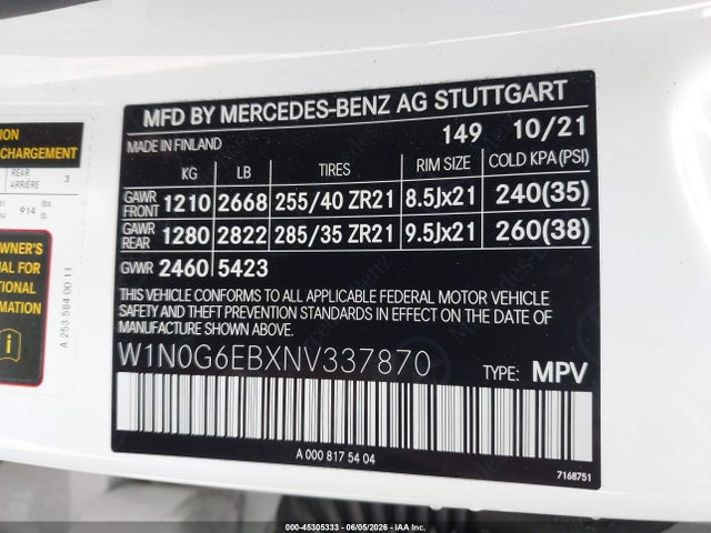 W1N0G6EBXNV337870 Mercedes-Benz Amg Glc 43 4matic