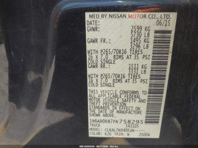 Nissan Frontier Sv 2015 1N6AD0ER7FN758295 Image 9