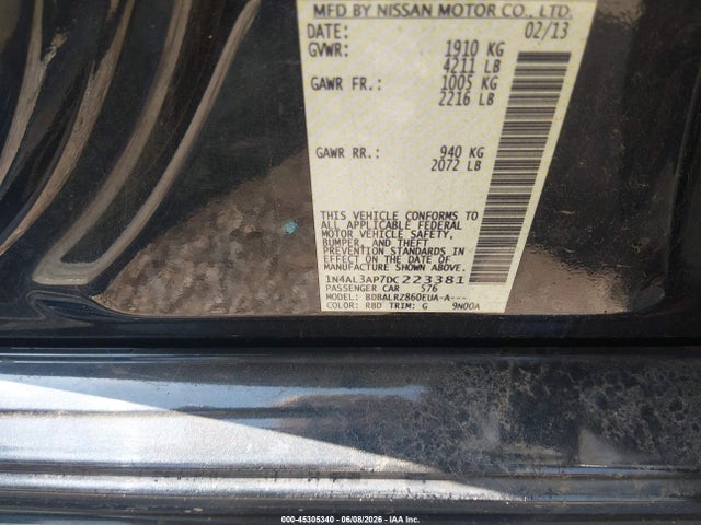 Aukcja sprzedaży 2013 Nissan Altima 2.5 S, vin: 1N4AL3AP7DC223381, numer aukcji: 45305340