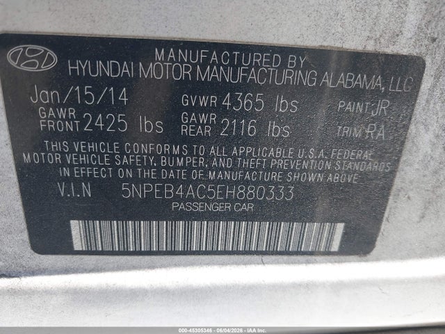 Hyundai SONATA GLS 2014 5NPEB4AC5EH880333 Image 9