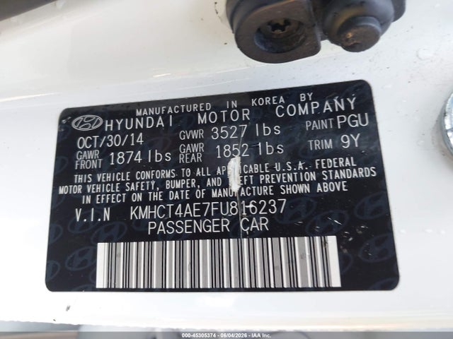 Продажа на аукционе авто 2015 Hyundai Accent Gls, vin: KMHCT4AE7FU816237, номер лота: 45305374