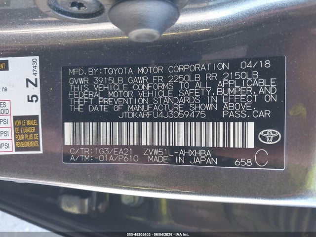 Toyota Prius Three Touring 2018 JTDKARFU4J3059475 Image 9