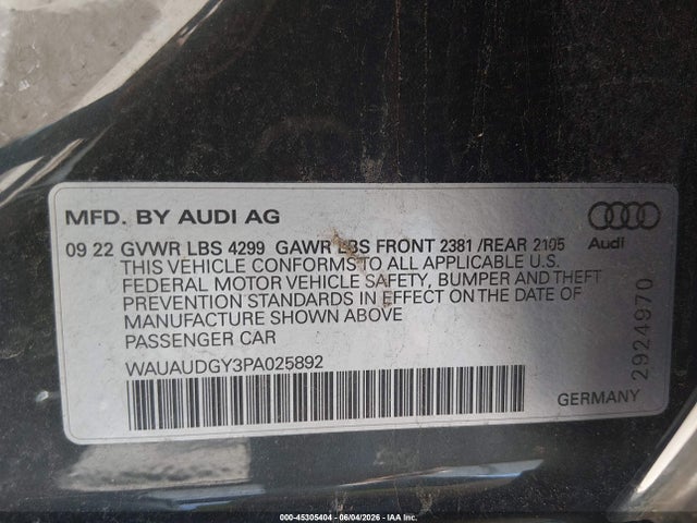Продажа на аукционе авто 2023 Audi A3 Premium 40 Tfsi Front-wheel Drive S Tronic, vin: WAUAUDGY3PA025892, номер лота: 45305404