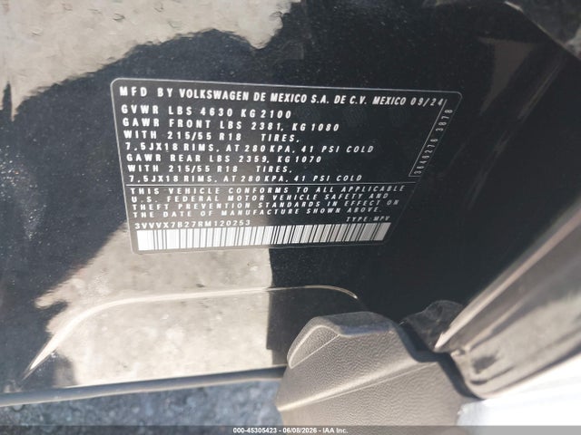 45305423 :رقم المزاد ، 3VVVX7B27RM120253 vin ، 2024 Volkswagen Taos 1.5t Se مزاد بيع