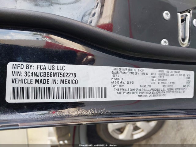 Продаж на аукціоні авто 2021 Jeep Compass Latitude Fwd, vin: 3C4NJCBB6MT502278, номер лоту: 45305431