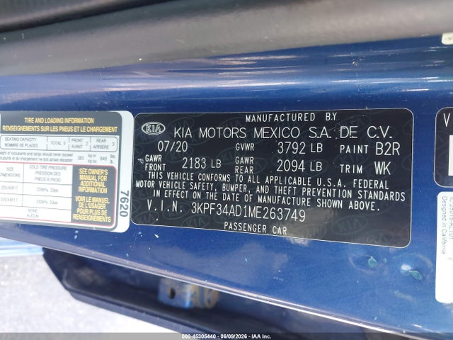 Aukcja sprzedaży 2021 Kia Forte Gt-line, vin: 3KPF34AD1ME263749, numer aukcji: 45305440