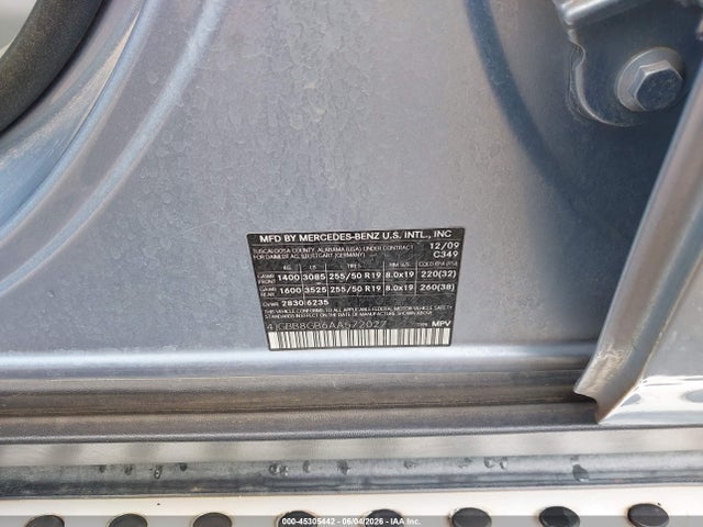 Aukcja sprzedaży 2010 Mercedes-benz Ml 350 4matic, vin: 4JGBB8GB6AA572027, numer aukcji: 45305442