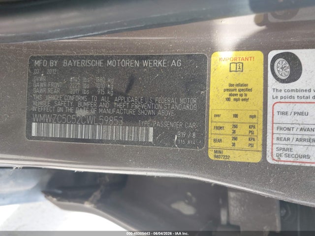 45305443 :رقم المزاد ، WMWZC5C52CWL59853 vin ، 2012 Mini Cooper S Countryman مزاد بيع