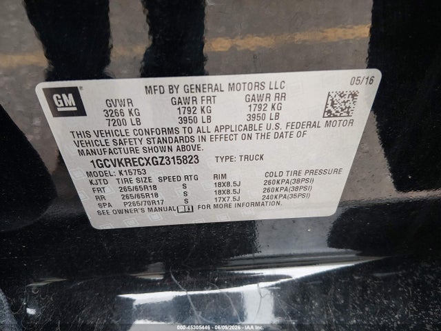 Продажа на аукционе авто 2016 Chevrolet Silverado 1500 2lt, vin: 1GCVKRECXGZ315823, номер лота: 45305446