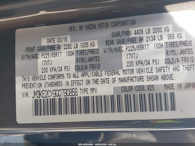 Mazda Cx-5 Touring 2016 JM3KE2CY9G0790858 Image 9