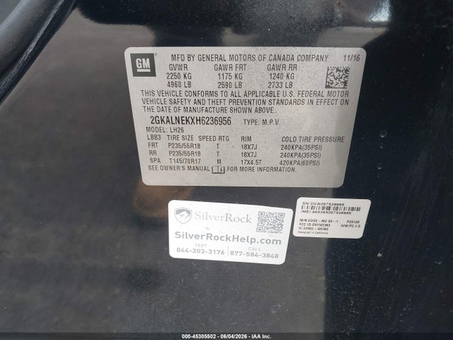Продаж на аукціоні авто 2017 Gmc Terrain Sle-2, vin: 2GKALNEKXH6236956, номер лоту: 45305502