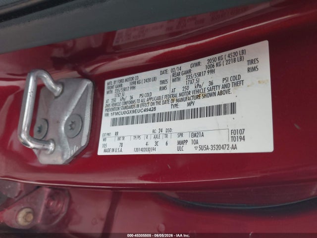 Продаж на аукціоні авто 2014 Ford Escape Se, vin: 1FMCU0GX9EUC49428, номер лоту: 45305505