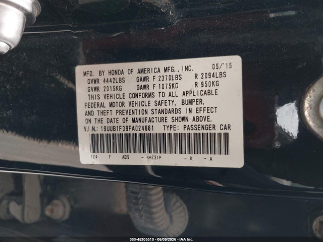 2015 Acura Tlx მანქანა იყიდება აუქციონზე, vin: 19UUB1F39FA024661, აუქციონის ნომერი: 45305510