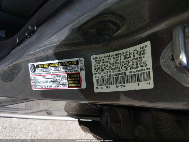 Продаж на аукціоні авто 2008 Honda Civic Lx, vin: 1HGFA15508L048322, номер лоту: 45305518