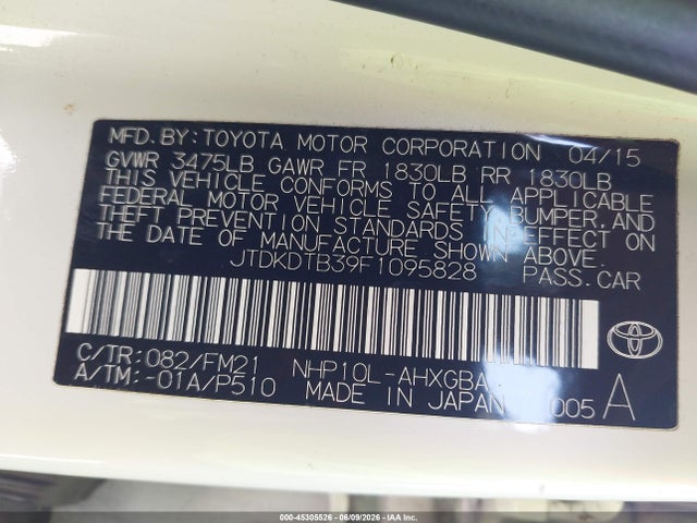 Toyota Prius C Three 2015 JTDKDTB39F1095828 Image 9